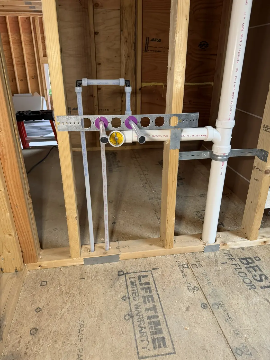 Bathroom plumbing rough-in with PEX supply lines and PVC drain by MPS207