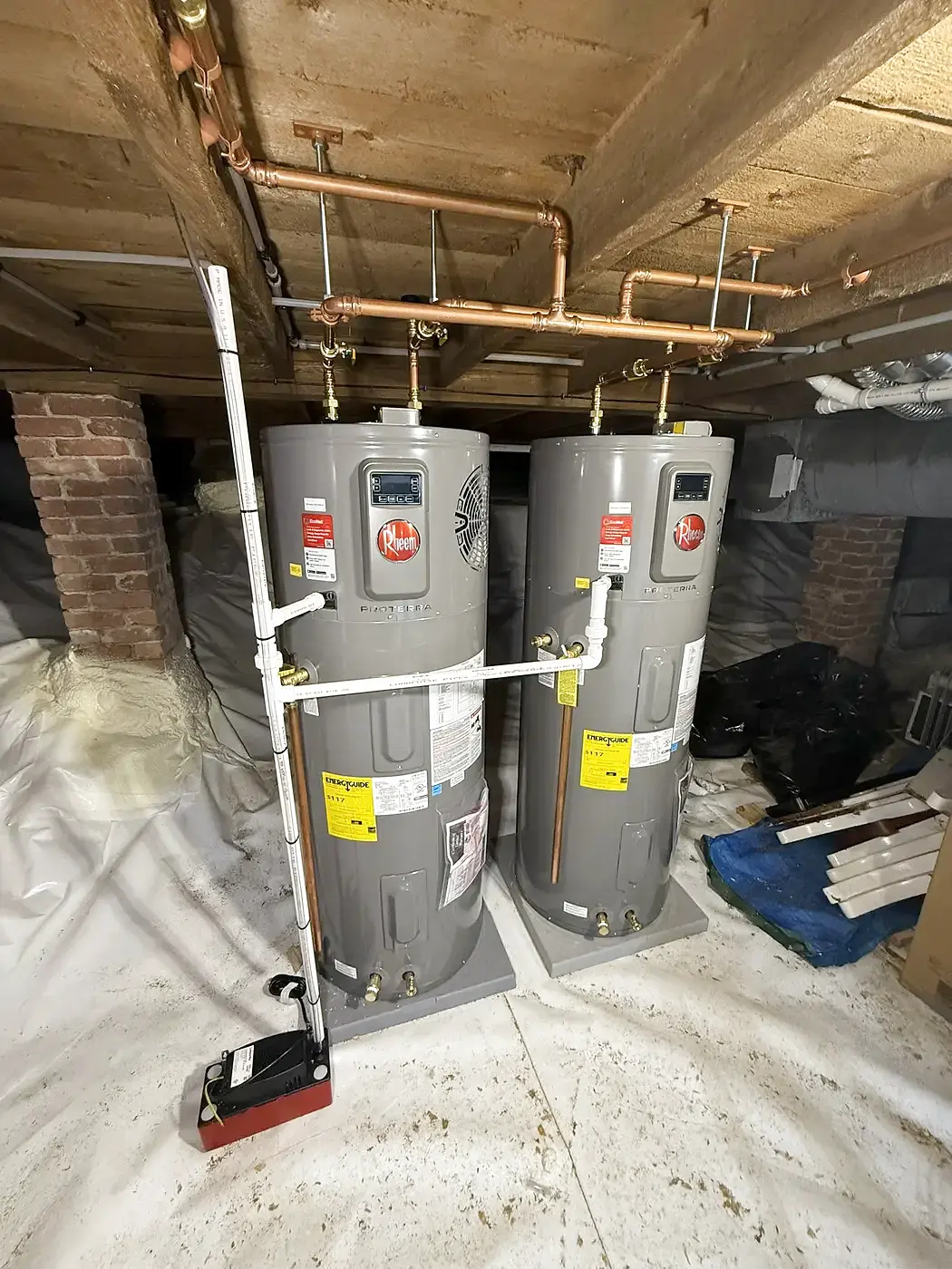 Dual Rheem ProTerra heat pump water heater install by MPS207