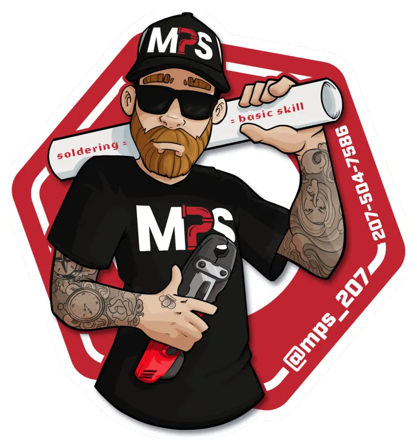 MPS207 logo — cartoon of me, Keith McGillivary, with a pipe and press tool
